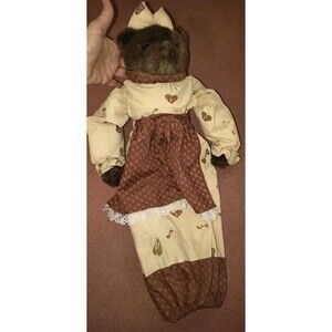 Plush Bear Grocery Bag Holder Vintage Cottage core Grandma Brown Apron 22" Long